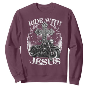 Christian Biker Sweatshirt Ride With Jesus Religious Faith Motorcycle Rider TS11 Maroon Print Your Wear
