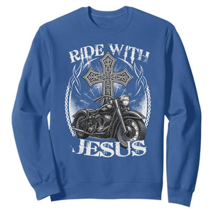 Christian Biker Sweatshirt Ride With Jesus Religious Faith Motorcycle Rider TS11 Royal Blue Print Your Wear