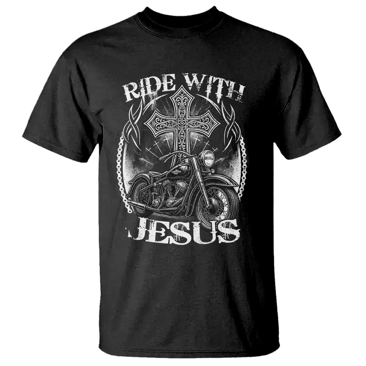 Christian Biker T Shirt Ride With Jesus Religious Faith Motorcycle Rider TS11 Black Print Your Wear