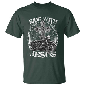 Christian Biker T Shirt Ride With Jesus Religious Faith Motorcycle Rider TS11 Dark Forest Green Print Your Wear