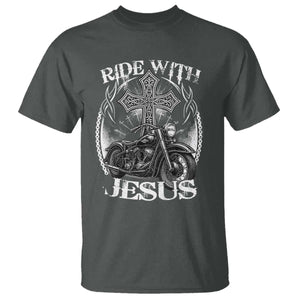 Christian Biker T Shirt Ride With Jesus Religious Faith Motorcycle Rider TS11 Dark Heather Print Your Wear