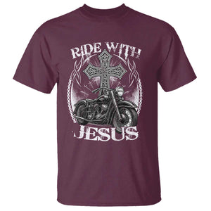 Christian Biker T Shirt Ride With Jesus Religious Faith Motorcycle Rider TS11 Maroon Print Your Wear
