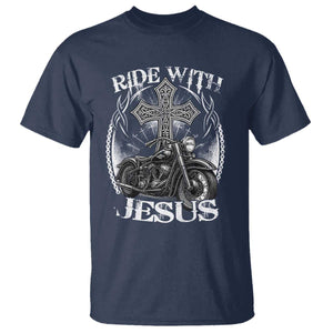 Christian Biker T Shirt Ride With Jesus Religious Faith Motorcycle Rider TS11 Navy Print Your Wear