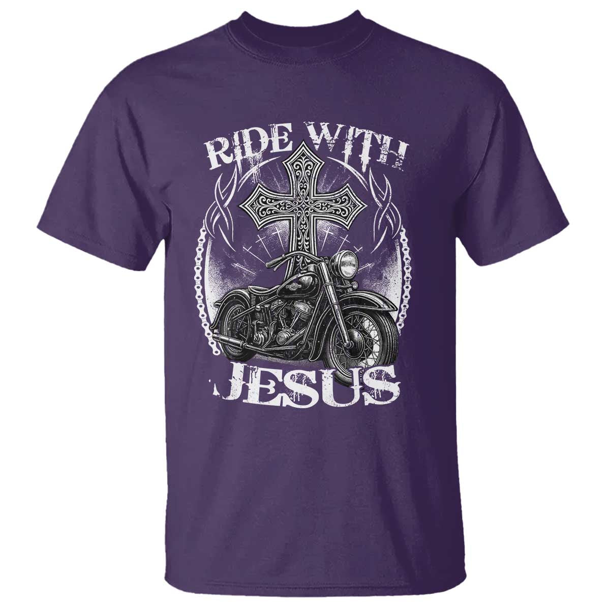 Christian Biker T Shirt Ride With Jesus Religious Faith Motorcycle Rider TS11 Purple Print Your Wear