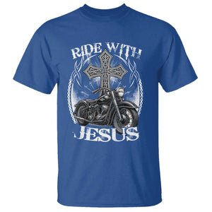 Christian Biker T Shirt Ride With Jesus Religious Faith Motorcycle Rider TS11 Royal Blue Print Your Wear