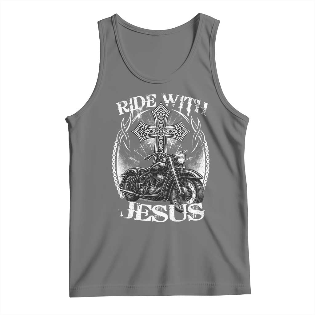 Christian Biker Tank Top Ride With Jesus Religious Faith Motorcycle Rider TS11 Black Heather Print Your Wear