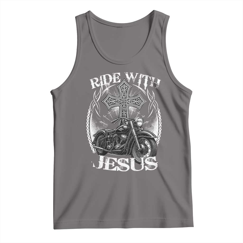 Christian Biker Tank Top Ride With Jesus Religious Faith Motorcycle Rider TS11 Deep Heather Print Your Wear