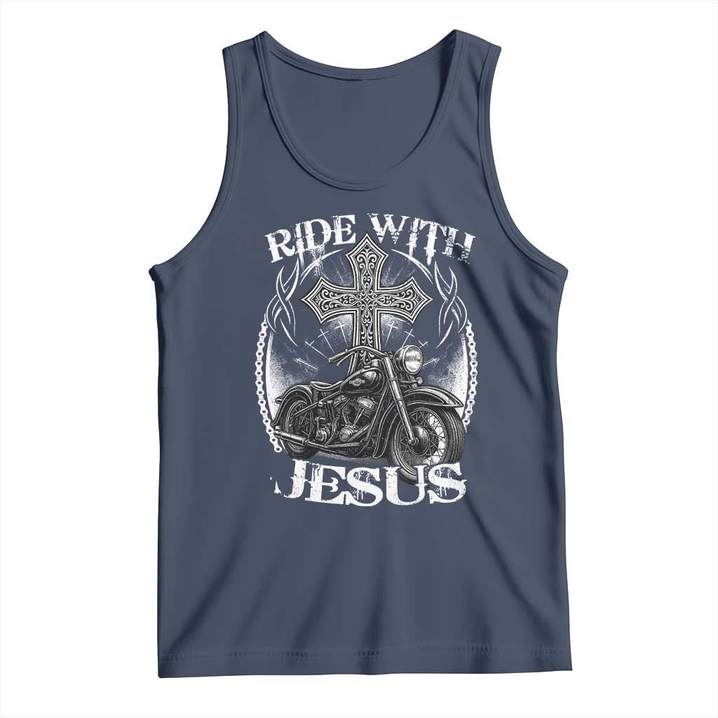 Christian Biker Tank Top Ride With Jesus Religious Faith Motorcycle Rider TS11 Navy Print Your Wear