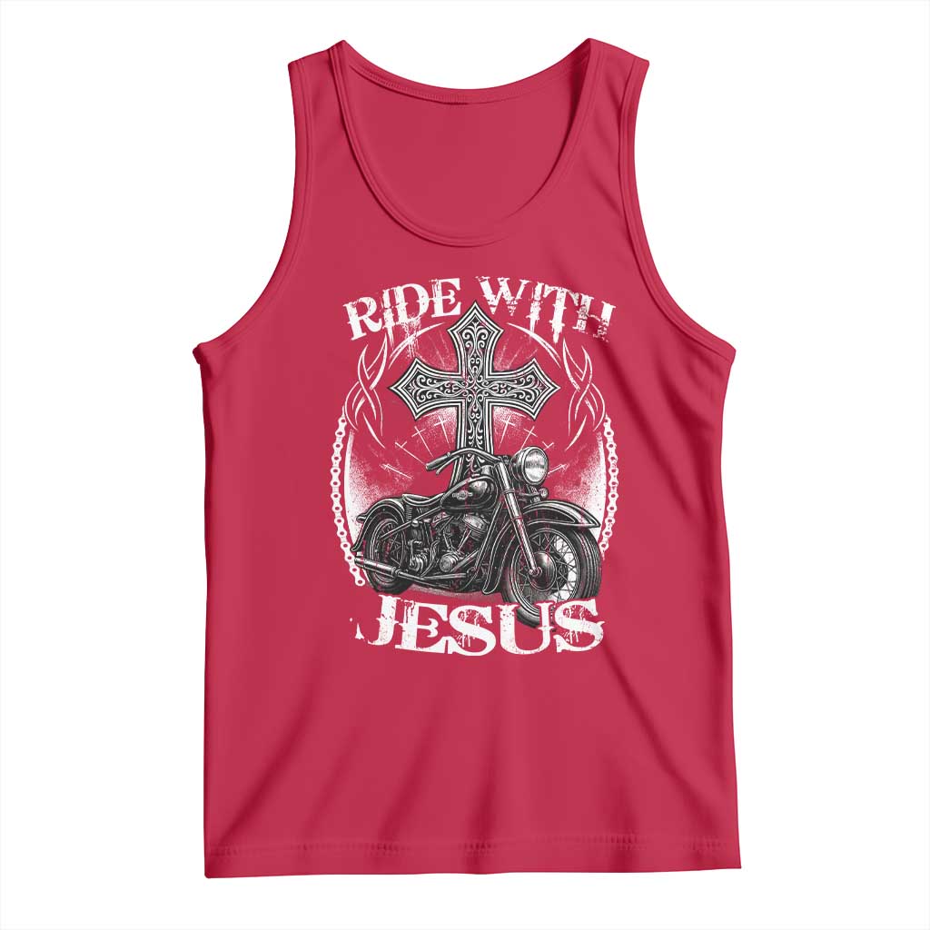 Christian Biker Tank Top Ride With Jesus Religious Faith Motorcycle Rider TS11 Red Print Your Wear