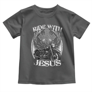 Christian Biker Toddler T Shirt Ride With Jesus Religious Faith Motorcycle Rider TS11 Dark Heather Print Your Wear