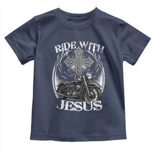 Christian Biker Toddler T Shirt Ride With Jesus Religious Faith Motorcycle Rider TS11 Navy Print Your Wear