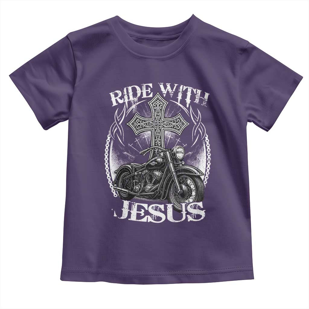 Christian Biker Toddler T Shirt Ride With Jesus Religious Faith Motorcycle Rider TS11 Purple Print Your Wear