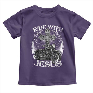 Christian Biker Toddler T Shirt Ride With Jesus Religious Faith Motorcycle Rider TS11 Purple Print Your Wear