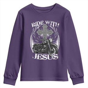 Christian Biker Youth Sweatshirt Ride With Jesus Religious Faith Motorcycle Rider TS11 Purple Print Your Wear