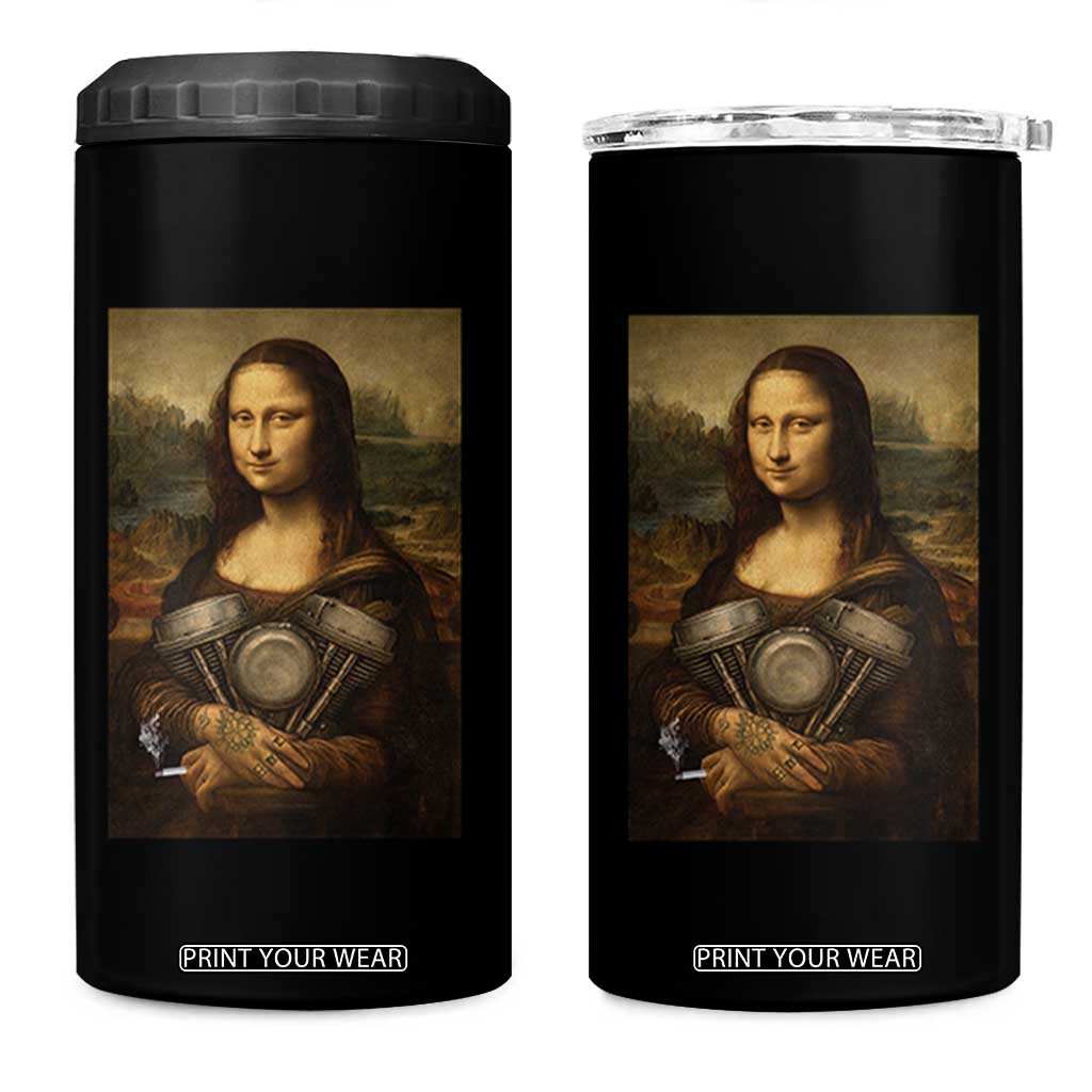 Funny Monalisa Rider Vintage Retro Motorcycle Engine 4 in 1 Can Cooler Tumbler TS11 One Size: 16 oz Black Print Your Wear