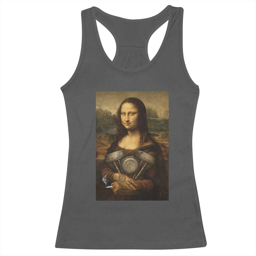 Funny Monalisa Rider Vintage Retro Motorcycle Engine Racerback Tank Top TS11 Dark Heather Print Your Wear