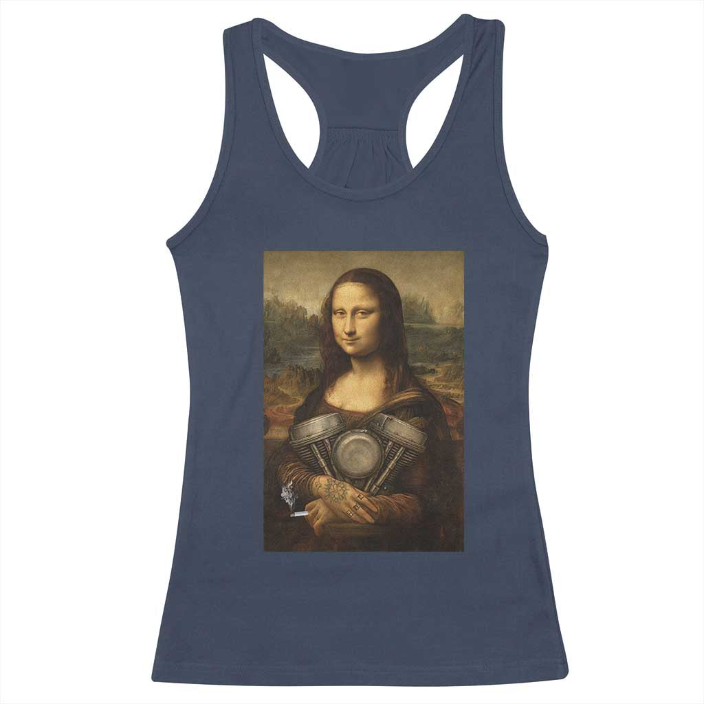 Funny Monalisa Rider Vintage Retro Motorcycle Engine Racerback Tank Top TS11 Navy Print Your Wear