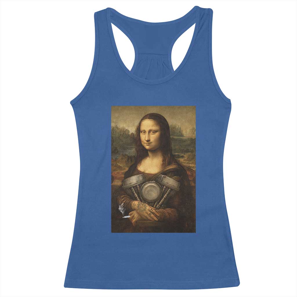 Funny Monalisa Rider Vintage Retro Motorcycle Engine Racerback Tank Top TS11 Royal Blue Print Your Wear