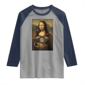 Funny Monalisa Rider Vintage Retro Motorcycle Engine Raglan Shirt TS11 Sport Gray Navy Print Your Wear