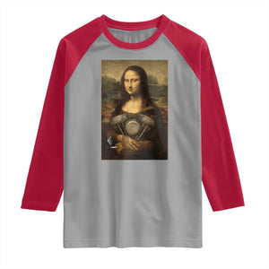 Funny Monalisa Rider Vintage Retro Motorcycle Engine Raglan Shirt TS11 Sport Gray Red Print Your Wear