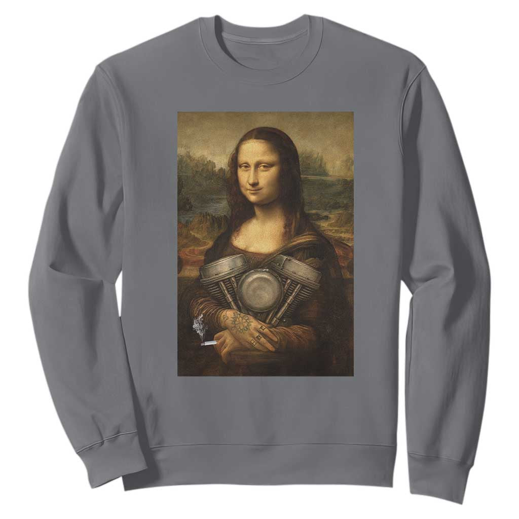 Funny Monalisa Rider Vintage Retro Motorcycle Engine Sweatshirt TS11 Charcoal Print Your Wear