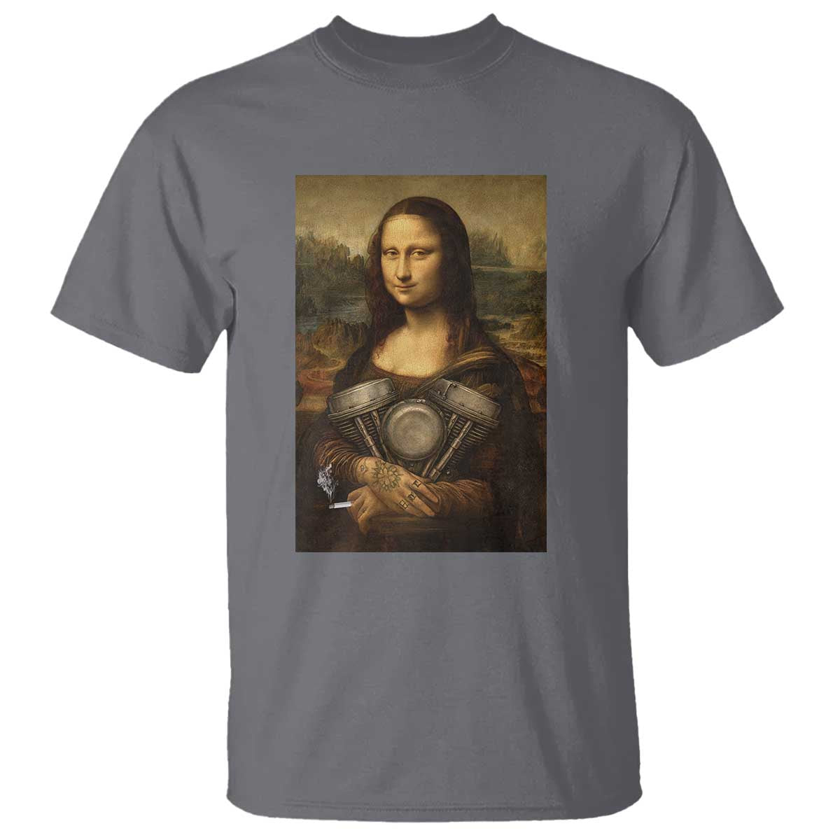 Funny Monalisa Rider Vintage Retro Motorcycle Engine T Shirt TS11 Charcoal Print Your Wear