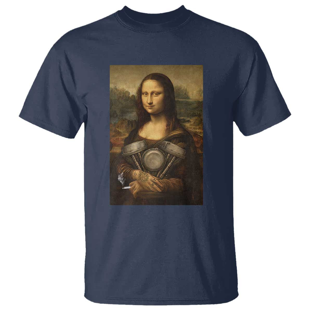 Funny Monalisa Rider Vintage Retro Motorcycle Engine T Shirt TS11 Navy Print Your Wear