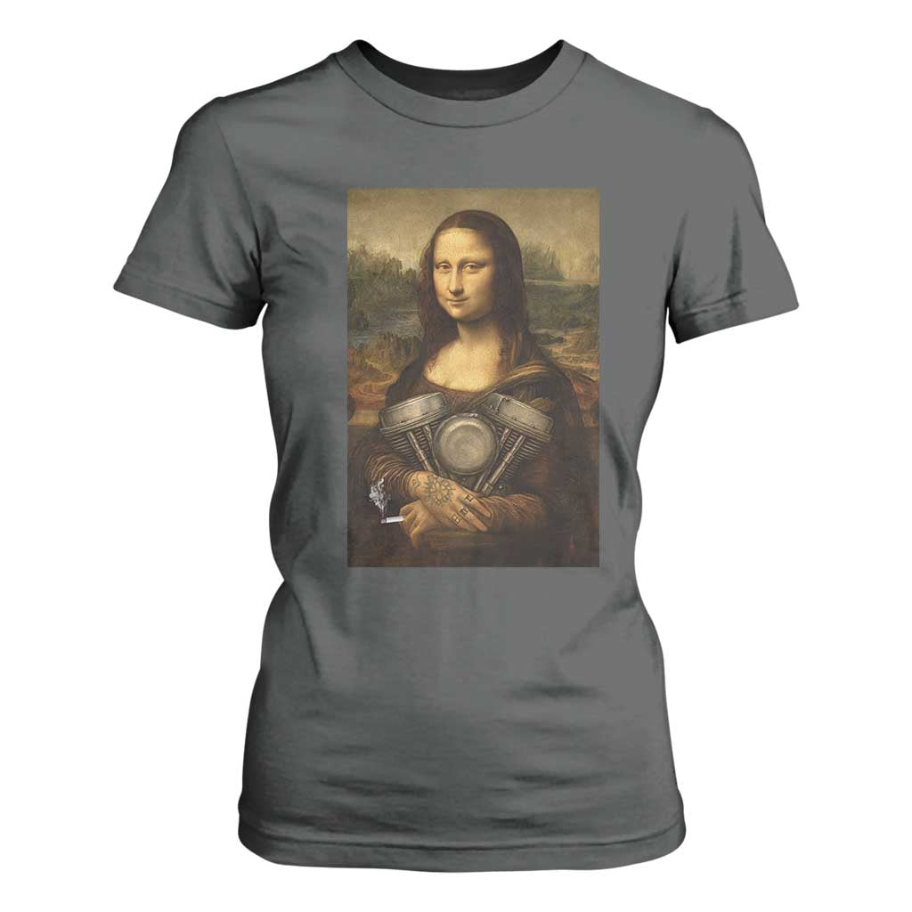 Funny Monalisa Rider Vintage Retro Motorcycle Engine T Shirt For Women TS11 Dark Heather Print Your Wear