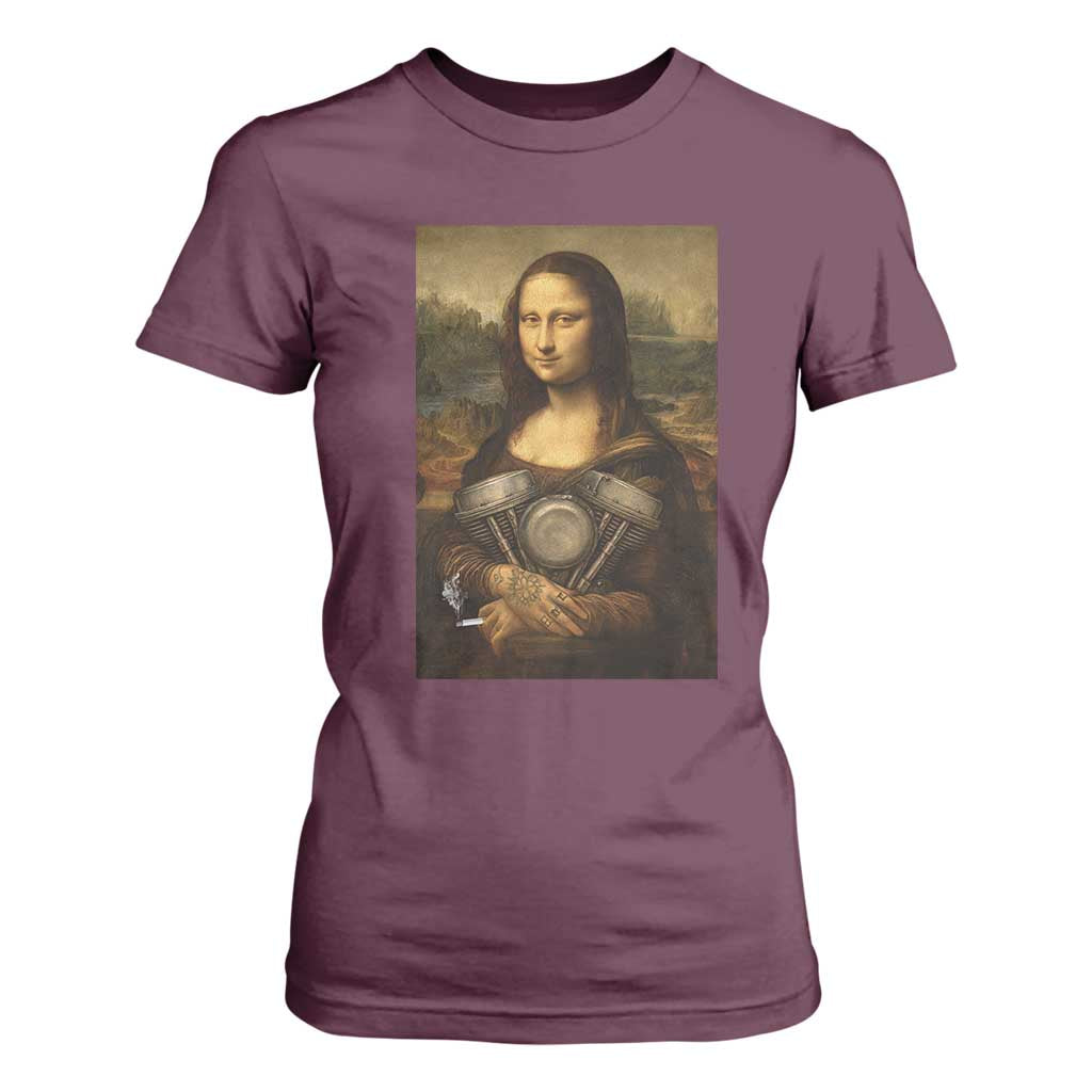 Funny Monalisa Rider Vintage Retro Motorcycle Engine T Shirt For Women TS11 Maroon Print Your Wear