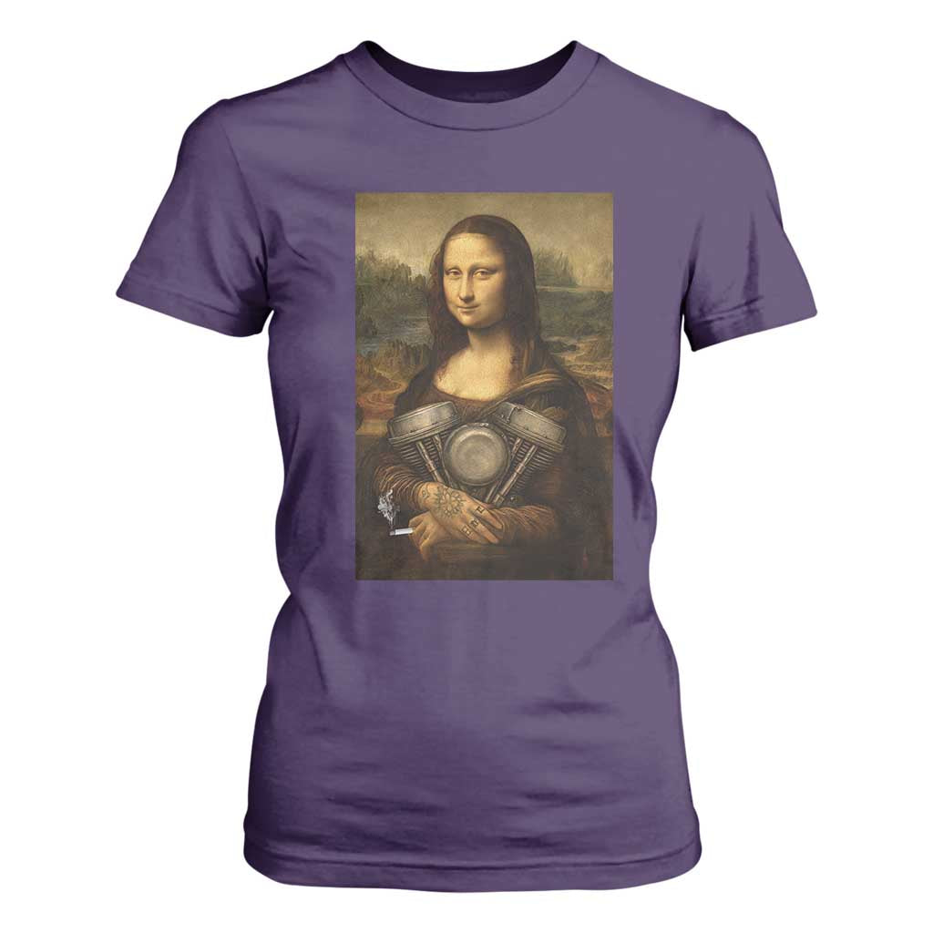 Funny Monalisa Rider Vintage Retro Motorcycle Engine T Shirt For Women TS11 Purple Print Your Wear