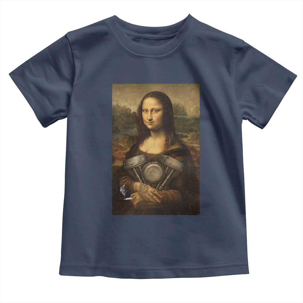 Funny Monalisa Rider Vintage Retro Motorcycle Engine Toddler T Shirt TS11 Navy Print Your Wear