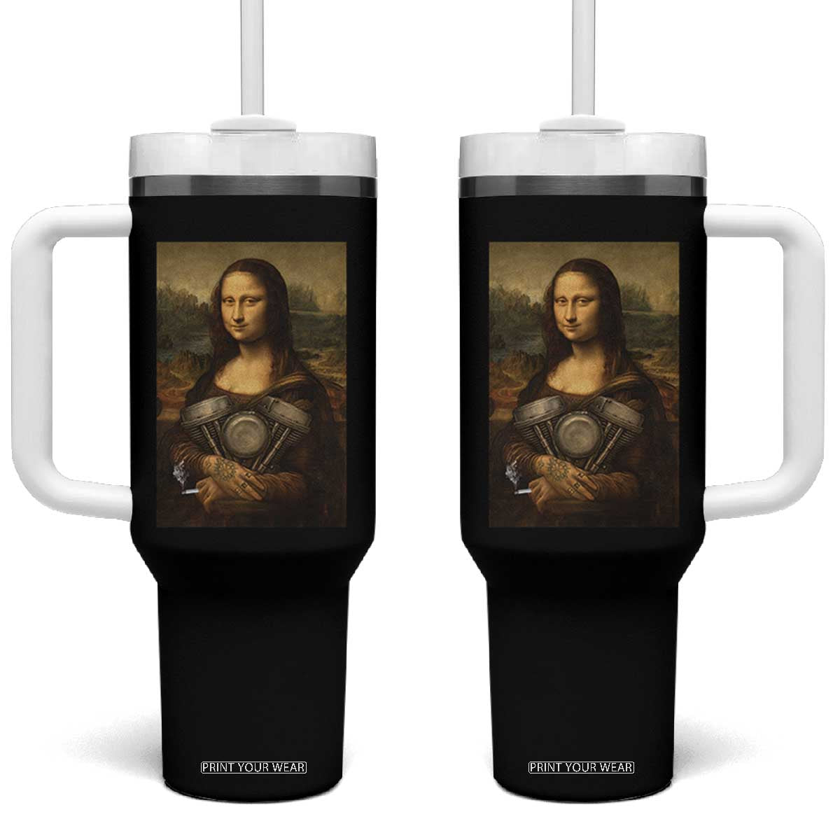 Funny Monalisa Rider Vintage Retro Motorcycle Engine Tumbler With Handle TS11 One Size: 40 oz Black Print Your Wear