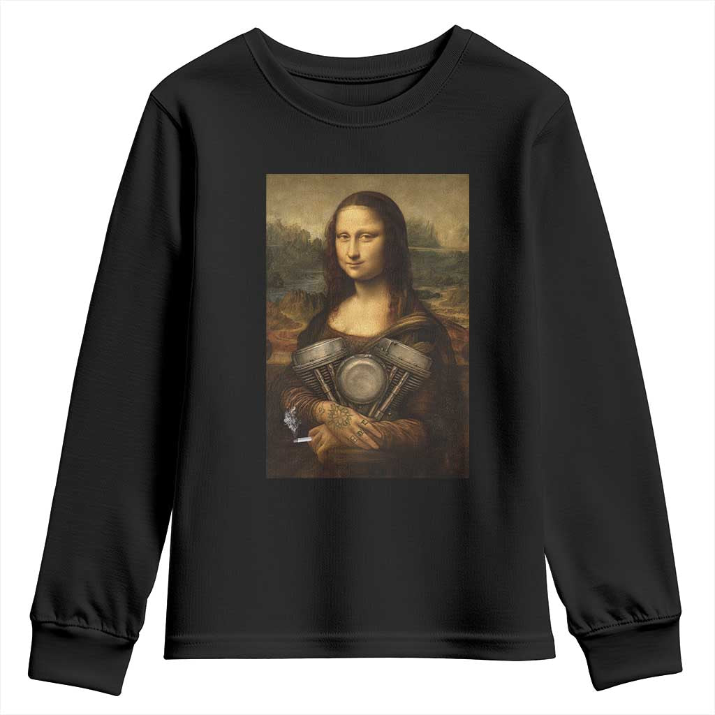 Funny Monalisa Rider Vintage Retro Motorcycle Engine Youth Sweatshirt TS11 Black Print Your Wear