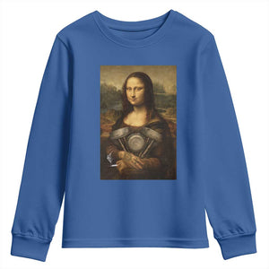 Funny Monalisa Rider Vintage Retro Motorcycle Engine Youth Sweatshirt TS11 Royal Blue Print Your Wear