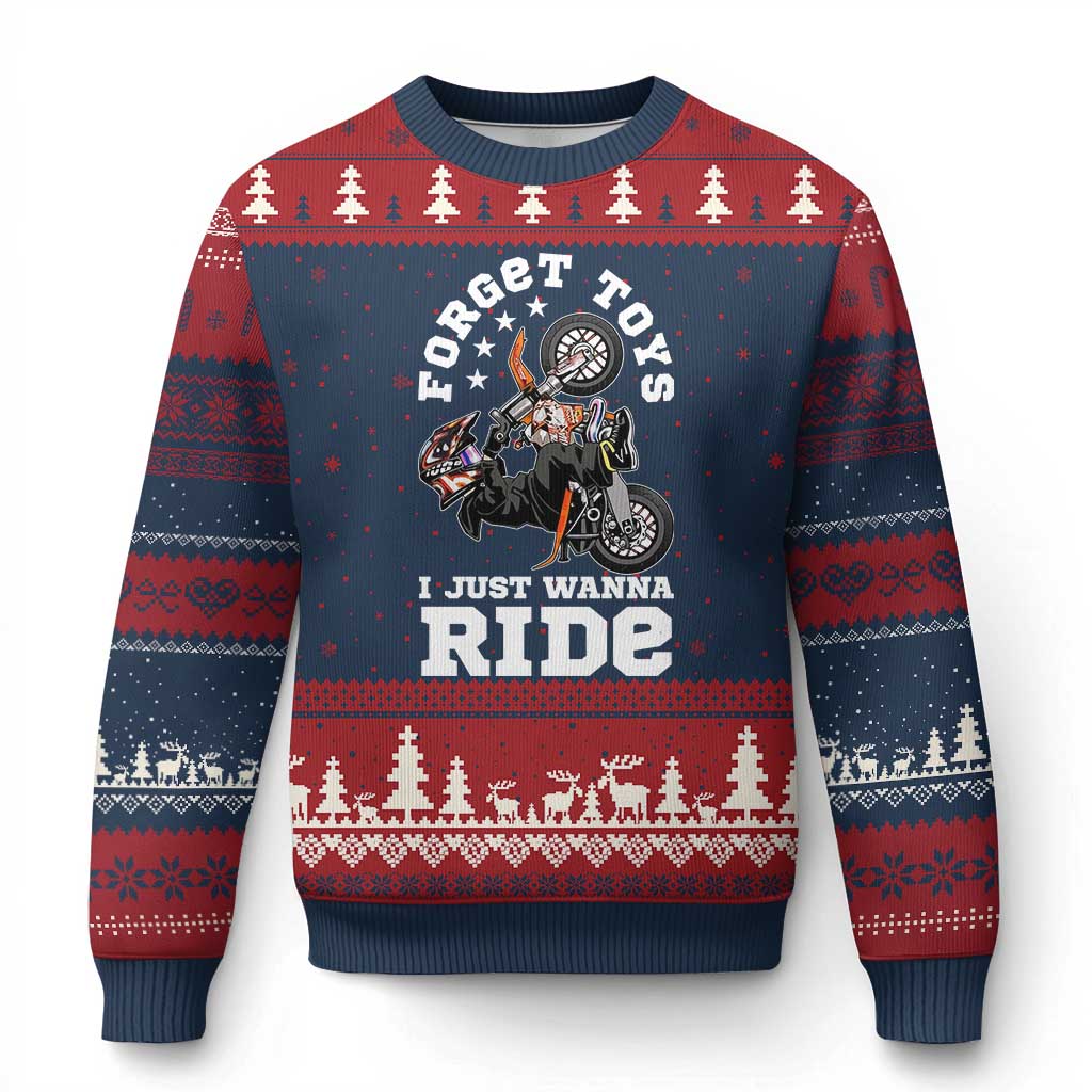Dirt Bike Boys Ugly Christmas Sweater Funny Forgive Toys I Just Wanna Ride Motocross Rider TS11 Navy Red Print Your Wear