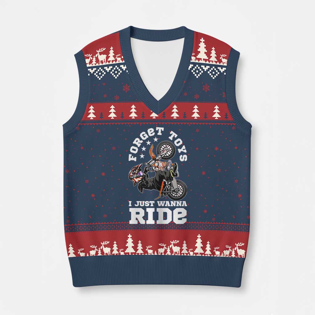 Dirt Bike Boys V-Neck Knit Sweater Vest Funny Forgive Toys I Just Wanna Ride Motocross Rider TS11 Navy Red Print Your Wear