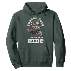 Dirt Bike Boys Hoodie Funny Forgive Toys I Just Wanna Ride Motocross Rider TS11 Dark Forest Green Print Your Wear