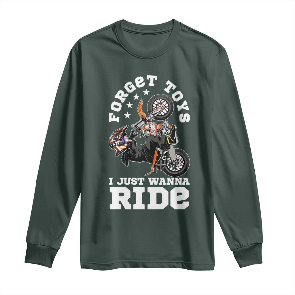 Dirt Bike Boys Long Sleeve Shirt Funny Forgive Toys I Just Wanna Ride Motocross Rider TS11 Dark Forest Green Print Your Wear