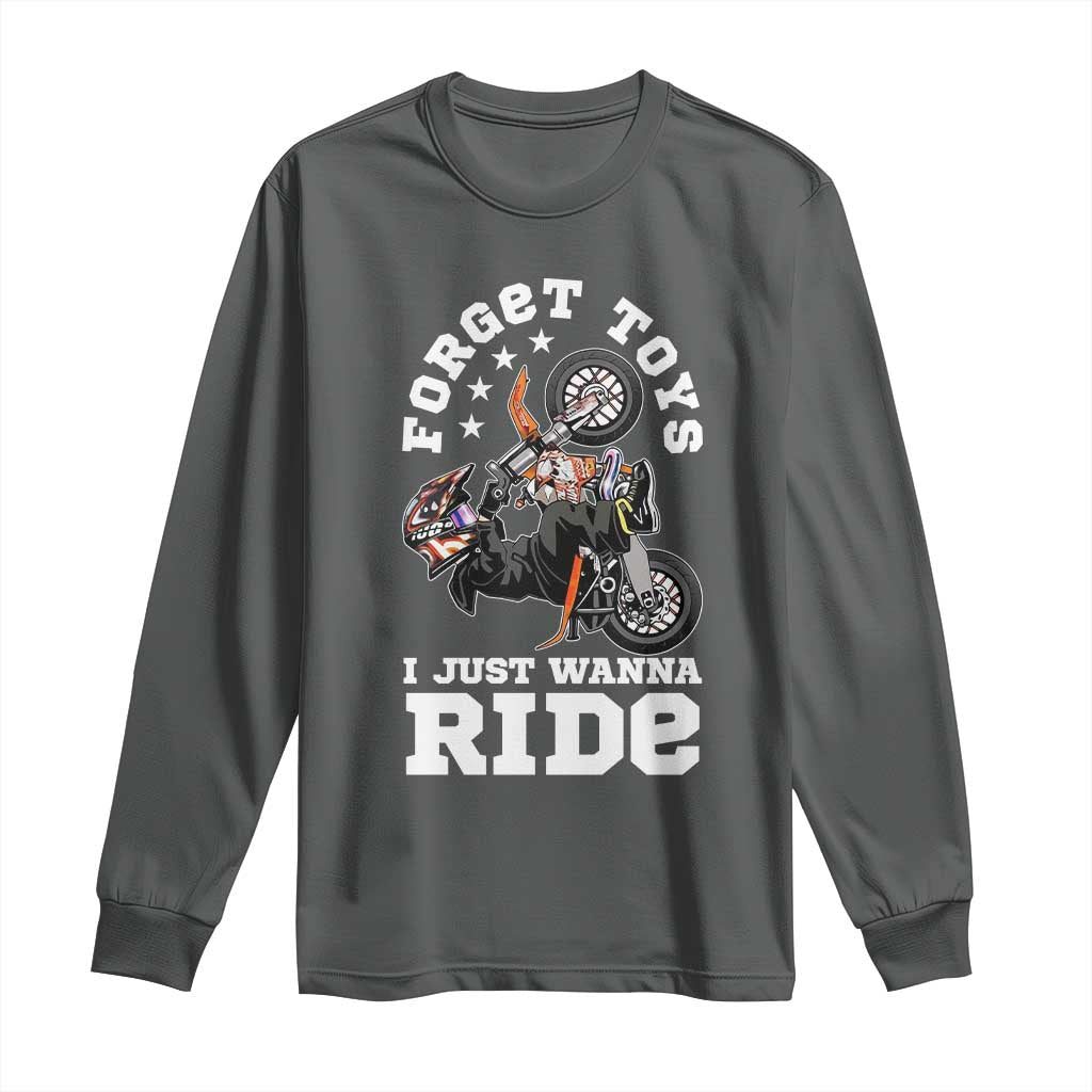Dirt Bike Boys Long Sleeve Shirt Funny Forgive Toys I Just Wanna Ride Motocross Rider TS11 Dark Heather Print Your Wear