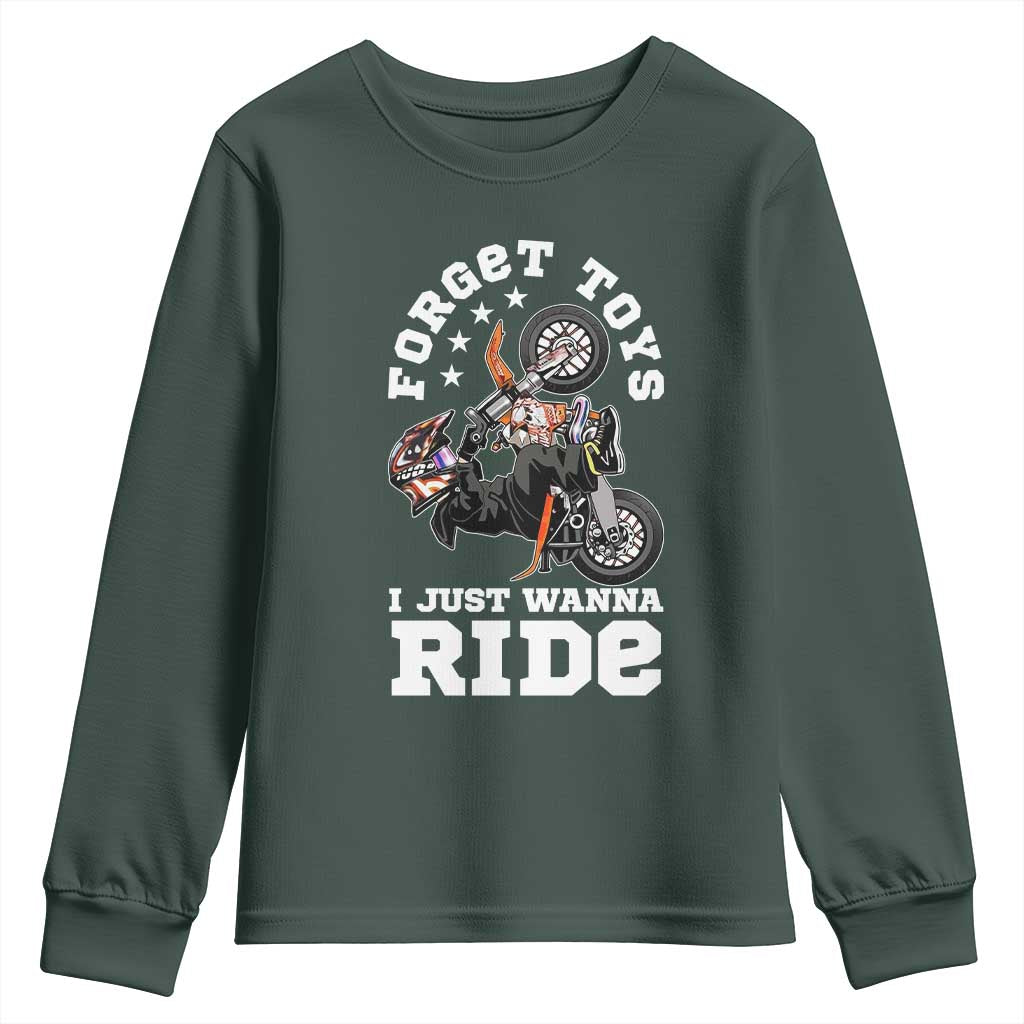 Dirt Bike Boys Youth Sweatshirt Funny Forgive Toys I Just Wanna Ride Motocross Rider TS11 Dark Forest Green Print Your Wear