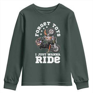 Dirt Bike Boys Youth Sweatshirt Funny Forgive Toys I Just Wanna Ride Motocross Rider TS11 Dark Forest Green Print Your Wear