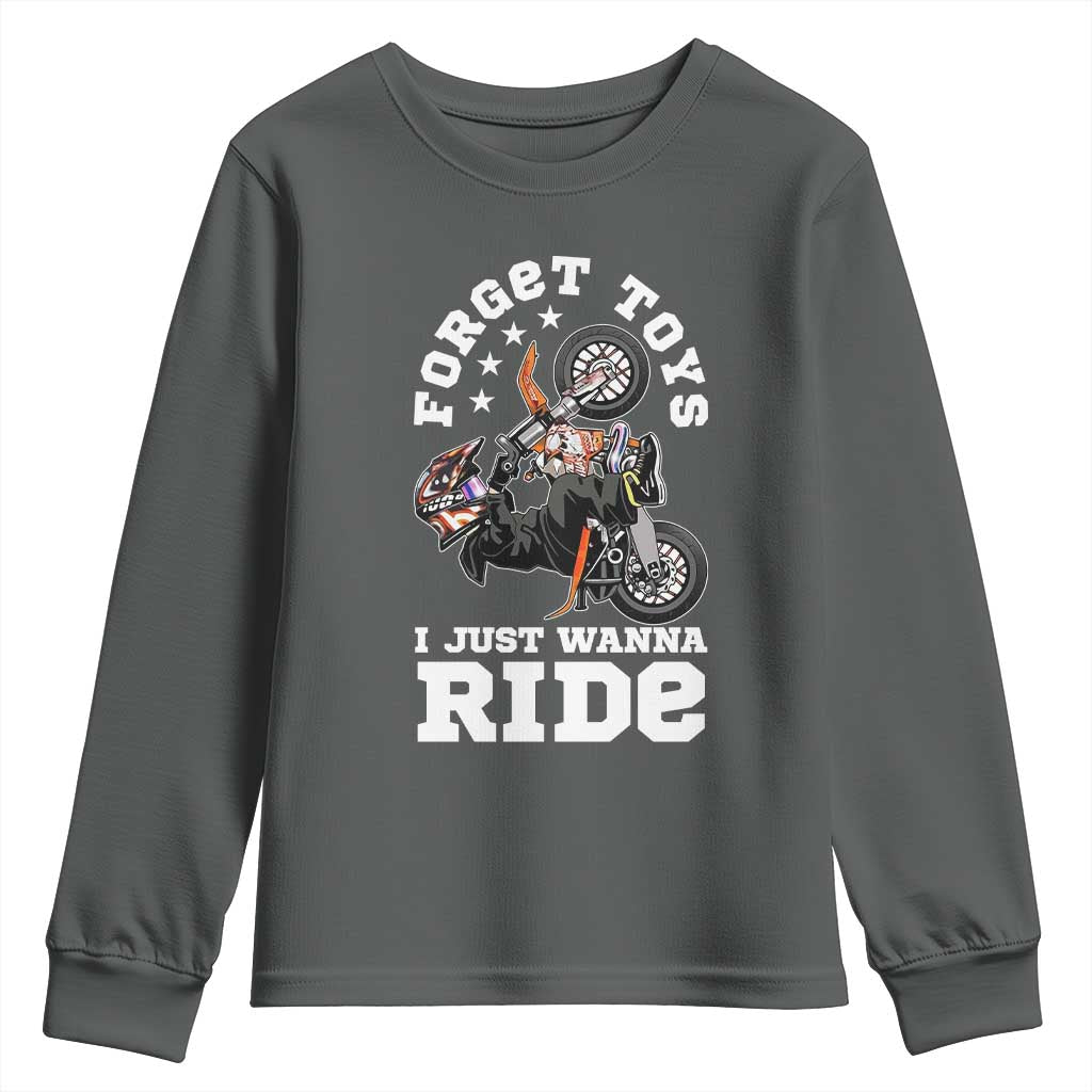 Dirt Bike Boys Youth Sweatshirt Funny Forgive Toys I Just Wanna Ride Motocross Rider TS11 Dark Heather Print Your Wear