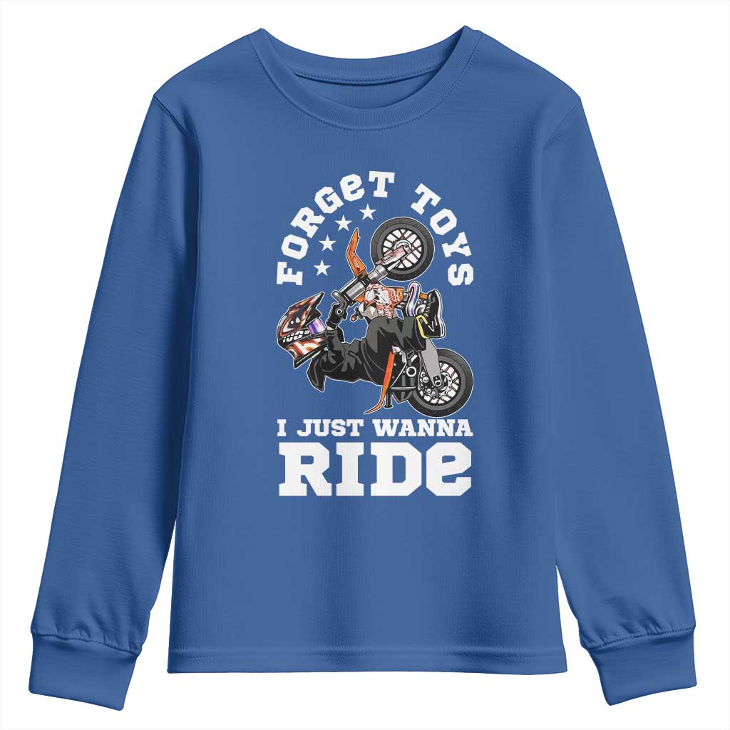 Dirt Bike Boys Youth Sweatshirt Funny Forgive Toys I Just Wanna Ride Motocross Rider TS11 Royal Blue Print Your Wear