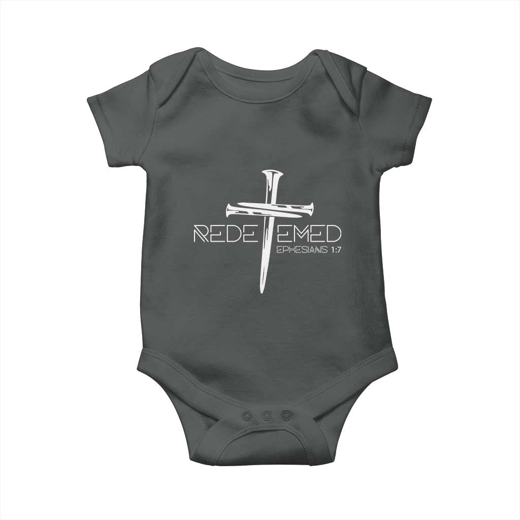 Redeemed Christian Vintage Ephesians Bible Verse Redemption Baby Onesie TS11 Dark Heather Print Your Wear