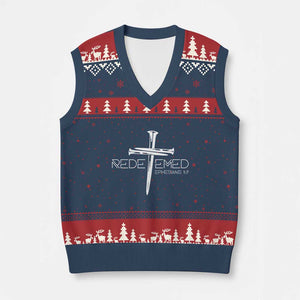 Redeemed Christian Vintage Ephesians Bible Verse Redemption V-Neck Knit Sweater Vest TS11 Navy Red Print Your Wear