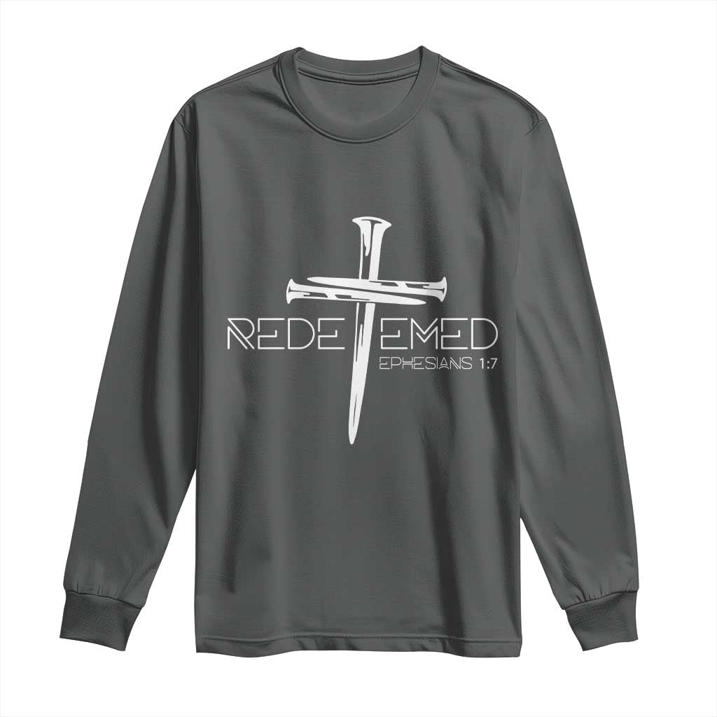 Redeemed Christian Vintage Ephesians Bible Verse Redemption Long Sleeve Shirt TS11 Dark Heather Print Your Wear