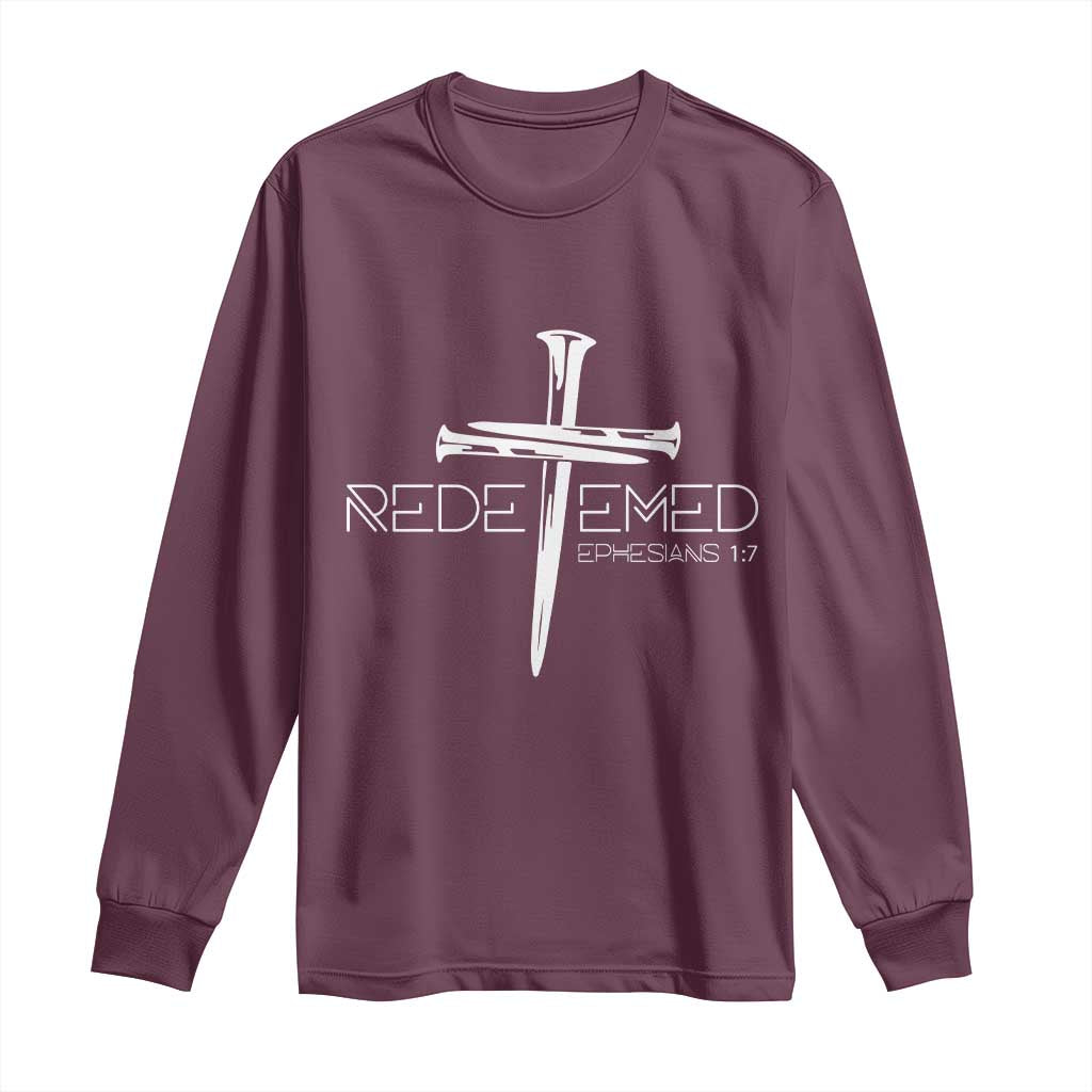 Redeemed Christian Vintage Ephesians Bible Verse Redemption Long Sleeve Shirt TS11 Maroon Print Your Wear