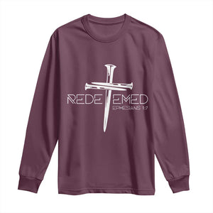 Redeemed Christian Vintage Ephesians Bible Verse Redemption Long Sleeve Shirt TS11 Maroon Print Your Wear