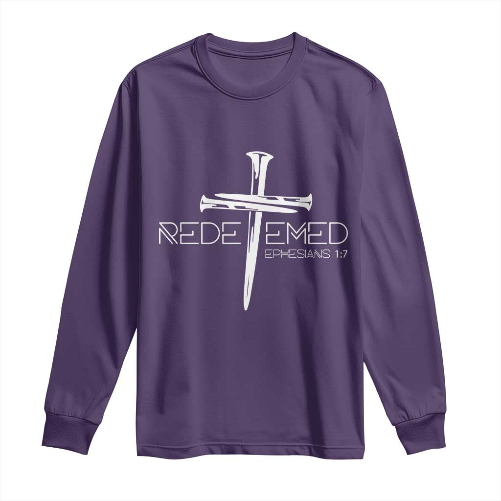 Redeemed Christian Vintage Ephesians Bible Verse Redemption Long Sleeve Shirt TS11 Purple Print Your Wear