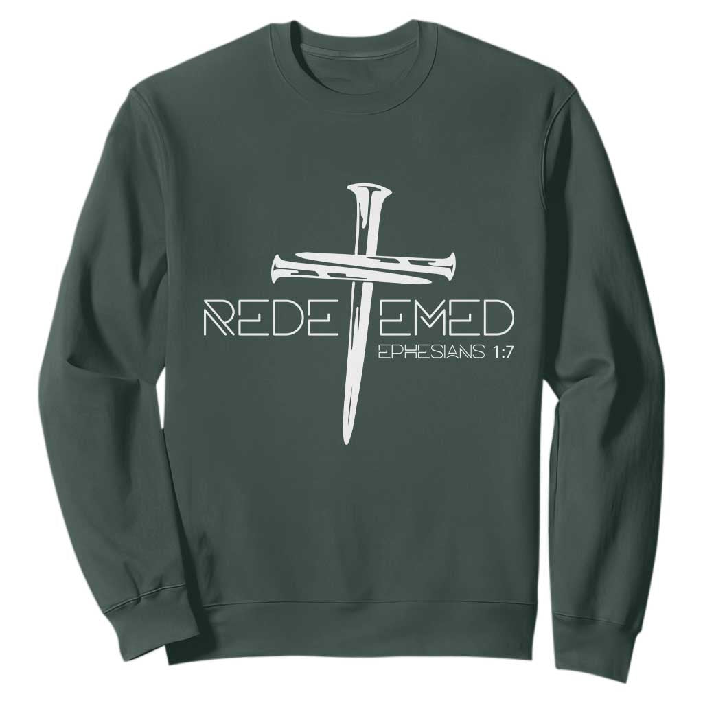 Redeemed Christian Vintage Ephesians Bible Verse Redemption Sweatshirt TS11 Dark Forest Green Print Your Wear